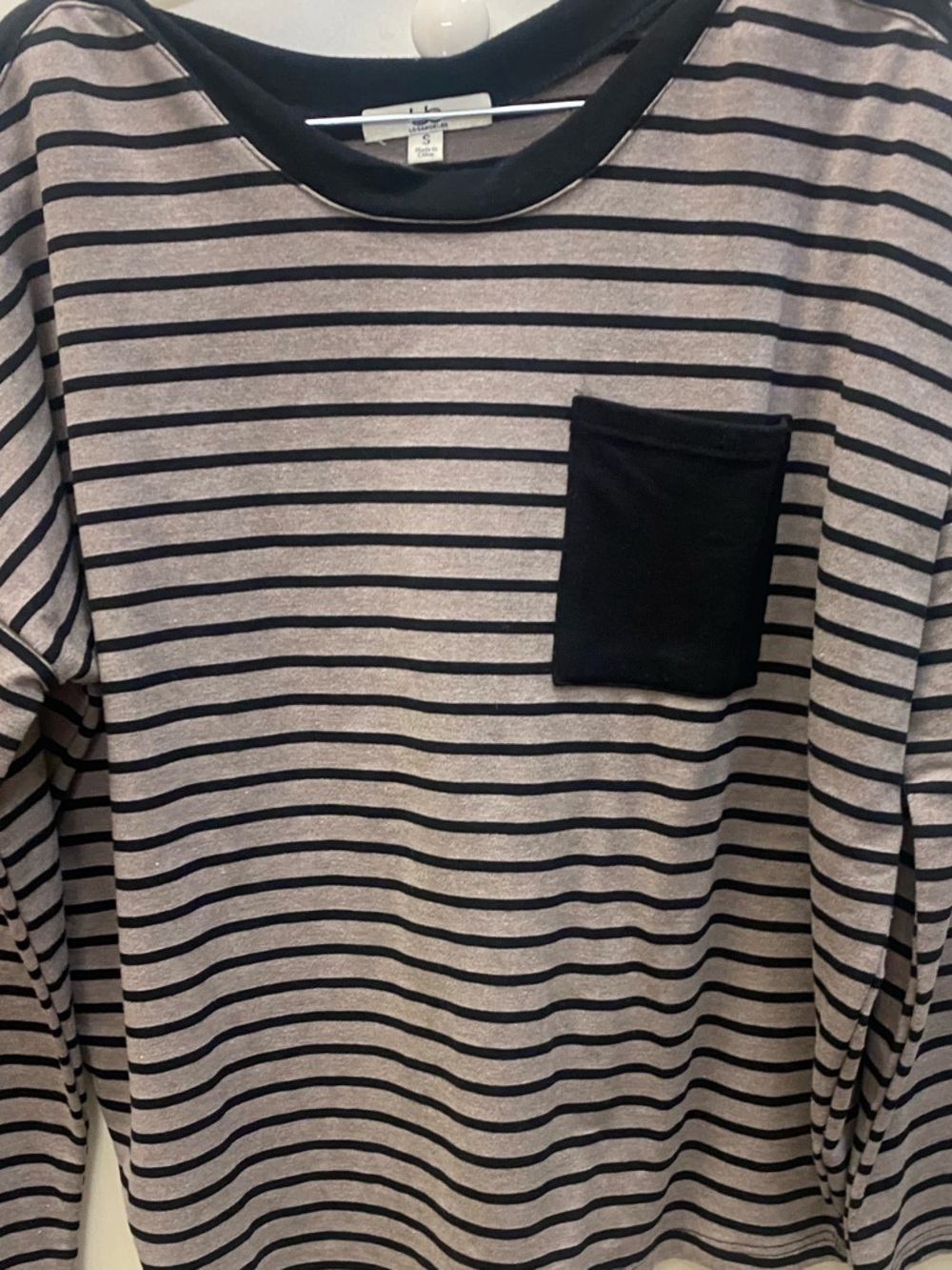 Ya Los Angeles Black Stripe Long Sleeve Top with Chest Pocket